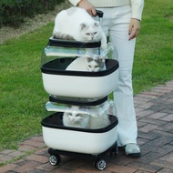 Double Layer Outdoor Cat Trolley Bag Wheels Carrier Transparent Cats Strollers 2 Cats Cheap Breathab