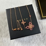 MERAH Pink Butterfly Diamond Necklace Women's Full Diamond Necklace