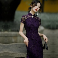 Autumn New Style Young Version Improved Chinese Traditional Cheongsam Long Dress Polyester Spandex H