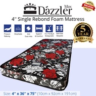 [FREE Pillow + Penang Free Delivery] Dazzler Max 4'' Single Rebond Foam Mattress Rose Design