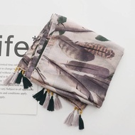 【Fashion】180*100cm cotton and tempted scarf feather print decoration scarf
