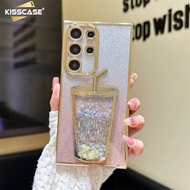 KISSCASE แก้วใส่เครื่องดื่มกากเพชรถ้วยใส่น้ำดื่มแบบไล่ระดับสีเหมาะสำหรับ Samsung S24Ultra แก้วชานมชั