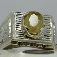 斯裡蘭卡黃色藍寶石男戒 梯形藍寶石戒指 925純銀戒指 天然藍寶石戒指 男戒