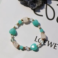 薄荷蘇打汽水。天河石愛心 白幽靈方糖 螢石 14K包金 水晶手鍊