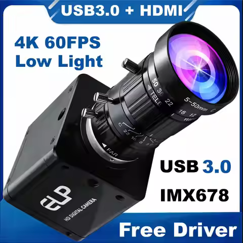 ELP 4K HDMI Low Light USB3.0 Camera 1/1.8" IMX678 Lightburn Camera 2160P@60FPS H.264 High Speed Mini