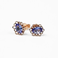 【PurpleMay Jewellery】純18K黃金鑲嵌坦桑石復古花卉耳釘- E061
