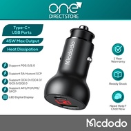 Mcdodo Mushrooms Series PD 45W Type-C+USB Ports Car Charger with Digital Display (PD3.0/FCP/SCP/AFC/