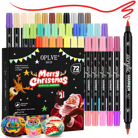 24-72 Colors Dual Tip Acrylic Paint Pen Marker Brush Paint Marker For Rock Painting Wood Canvas Ston