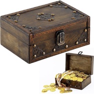 [jwerlyday]Rustic Wooden Treasure Chest with Hinged Lid- for Jewelry Storage Box for Coins Trinkets 