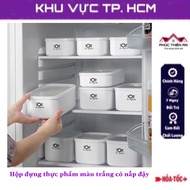 [White] Plastic food storage box with lid, cold storage, microwaveable