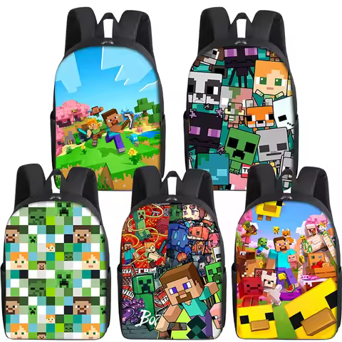 Backpack Student Pixel Game Chicken Jockey Cartoon Anime Schoolbag Waterproof Large Capacity Travel 