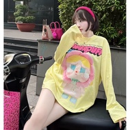 Cute POWER CARTOON Boxy Long Sleeve T-shirt - Beautiful Fabric 100% Thick Cotton No Ruffles Long Sle