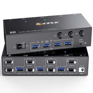 KCEVE 8K Displayport KVM Switch 2 Monitors 3 Computers 8K@60Hz 4K@144Hz,Dual Monitor KVM Switch Disp