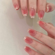 (With Box) Fine Flash Weaving French Style Fake Nails Long False Nails 24 Pcs/box R913