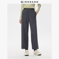 GIORDANO Women Pants Elastic Waist Smooth Fleece Pants Topstitched Cuff Regular Fit Simple Fashion C