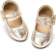 Toddler Mary Janes | Arch Support Leather Dress Shoes | Birthday Party Flats, Af470-moonlit Gold, 5 