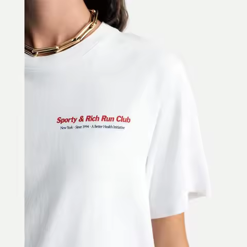 Summer New Run Club Letters Printing Women Graphic Tees White Loose 100% Cotton Tops Ins Fashion Cre