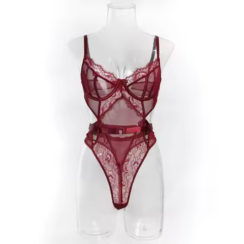 Bikini hollow-out lingerie lace comfortable sheer micro-shaping bodysuit