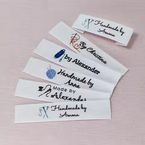 Custom Sewing Labels - Personalized Brand , Organic Cotton Ribbon Labels , Logo or Text, Sewing Labe