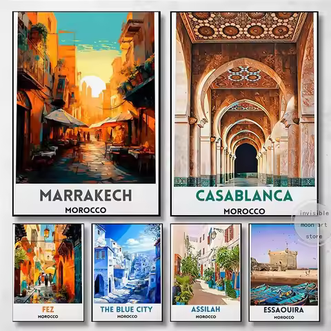 Travel Moroccan Art Casablanca Marrakesh Fes Building Art Poster Canvas Painting Wall Prints Picture