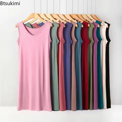 Summer Modal Cotton Vest Style Nightdress for Women Solid Color Loose Mid Length 8XL Plus Size Sleev