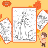 Set of 46/25/10 coloring pages, coloring pages for children of Cinderella princess, A4, A5 regular 7