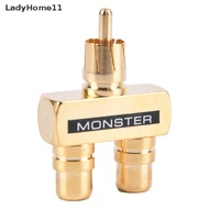 LH  Copper Gold Plated RCA Audio Video Splitter 1 Male to 2 Female Converter Adapter n