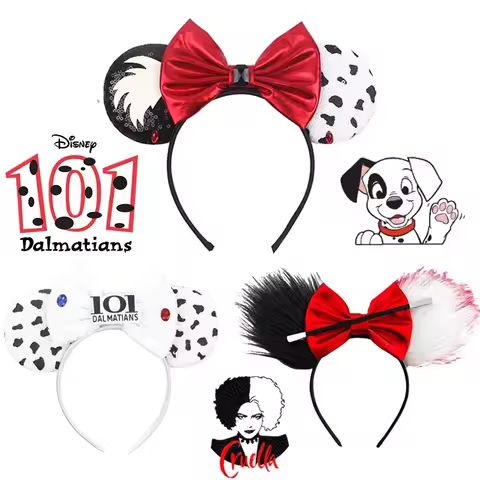 Disney Cruella Ears Headbands Kids Anime 101 Dalmatians Hair Accessories Women Cosplay Cruella De Vi