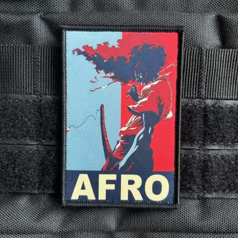 AFRO Samurai Morale Badge Hair Style Tactical Patch Hook and Loop Printing Backpack Red and Blue Sti
