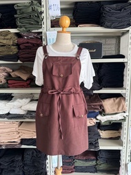 #37(พร้อมส่ง)เอี๊ยมกระโปรงมีเชือกรูดเอวกระเป๋าหน้า+เสื้อยืดสีขาว BIGSIZE*เอี๊ยมสามารถปรับสายสั้น/ยาว