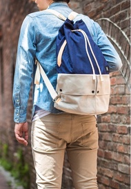 【換季特惠】3色 男生禮物  復古帆布大容量水桶(圓) 束口後背包