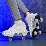 Hot-selling Luminous Rechargeable Roller Skate Shoes 4 Wheels Retractable Walking Wheel Shoes Men Wo