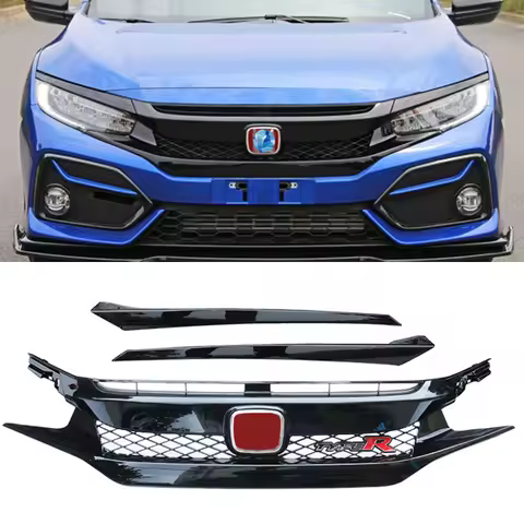 For Glossy Black CAR Grille Trim Accessories Honda CIVIC Hatchback ABS Front Bumper Grills Body Kit 
