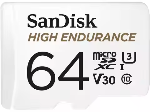 SanDisk 64GB High Endurance microSDHC C10, U3, V30, 4k UHD Memory Card with Adapter (SDSQQNR-064G-GN