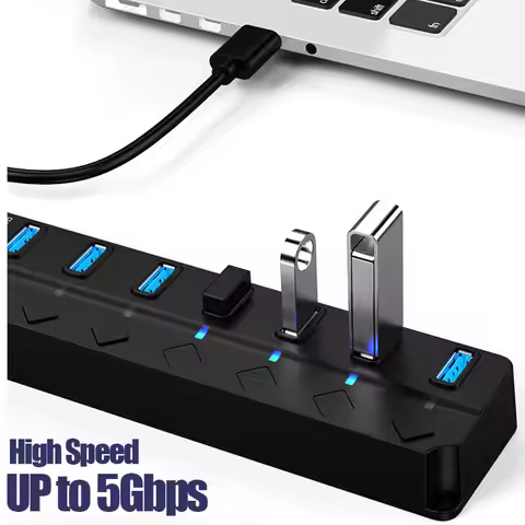 4/7 Port USB 3.0 Multi USB Splitter Hub USB Hub 2.0 Use Power Adapter Multiple Expander Switch 30CM 