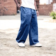 Baggy acid wash stright jeans lelaki baggy jeans kain getah strachable