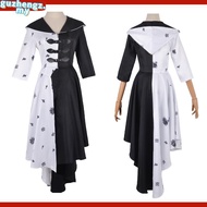 💥Malaysia Ready Stock💥Cruella Cosplay Costume Dress Outfit Cloak With Gloves Halloween Carnival Suit