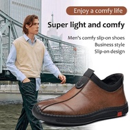 Mens Hand Stitching Leather Slip on Loafers  Cowhide Ankle Chukka Boots Invisible Height Increasing