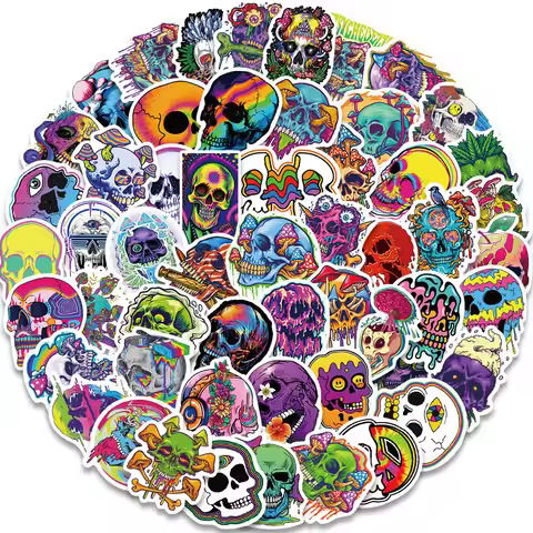 55PCS Psychedelic Skull Stickers - Creative & Unique Design, Waterproof for Water Cup DecorationReco