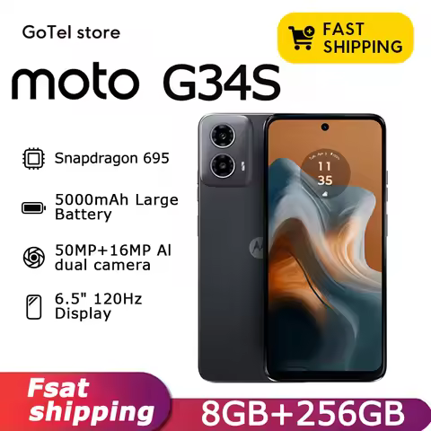 Motorola G34S Smartphone 6.5" HD+ Display 5000mAh Battery Android 14 Dual Global ROM 8GB+256GB 50MP 