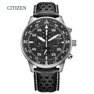 Citizen CA0690 นาฬิกาควอทซ์สำหรับผู้ชายนาฬิกาสปอร์ตลำลองสำหรับผู้ชายนาฬิกาข้อมือหนังทหารสุดหรูสีน้ำเงิน