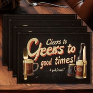 1PC/4PCS Retro Cheers to Good Times Table Mats, Linen Mats,  Heat Resistant Kitchen Table Mats, Easy