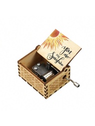 2*2.5*1.5 吋手搖木製音樂盒,「你是我的陽光」方形復古設計適合作為生日或聖誕禮物
