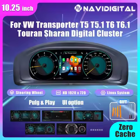 Navidigital Dashboard Cluster For VW Transporter T5 T5.1 T6 T6.1 Touran Sharan Cluster Support Carpl