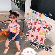 เสื้อสก๊อตฤดูร้อน 2025 นิทานใหม่ เด็ก แบบสั้น ลายคาร์ตูน SESAME STREET ผ้าใบหลวม