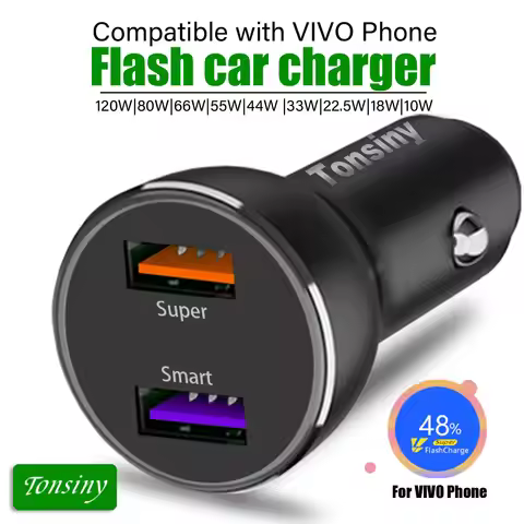 For Vivo Car USB Charger 120W/66W/55W/33W, 12V/24V dual port Cigarette Lighter charger for Vivo X90/