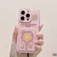 MERAH Pink Anime Card Holder Strap Casing iphone 17 Air 16 15 Pro Max 11 13 Pro Max 15 Plus Ip13 15 