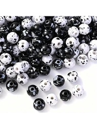 50 piezas de cuentas redondas de acrílico negro y blanco rociadas de 8mm, se pueden utilizar para hacer pulseras, collares, anillos, diversos adornos pequeños hechos a mano, cuentas de accesorios y pequeños regalos.