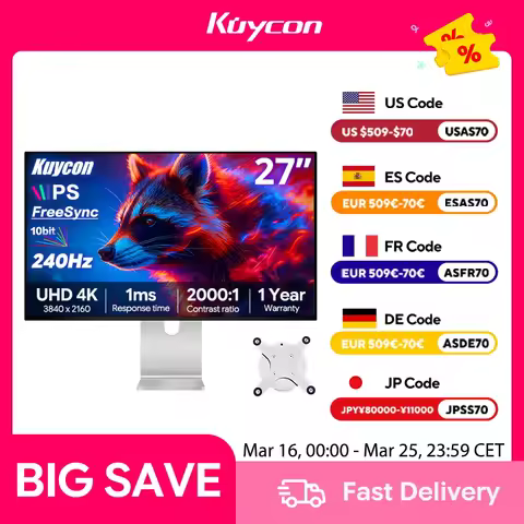 480Hz 240Hz 1ms Computer Monitor Kuycon P27ZB 27 Inch 4K Desktop Display 1ms HDR600 1.07 Billion Col