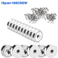 TEMU แม่เหล็กนีโอไดเมียม Rare Earth 32 ชิ้น พร้อมรู Countersunk - แผ่นกลม 0.63"", รับน้ำหนักได้ 20 l